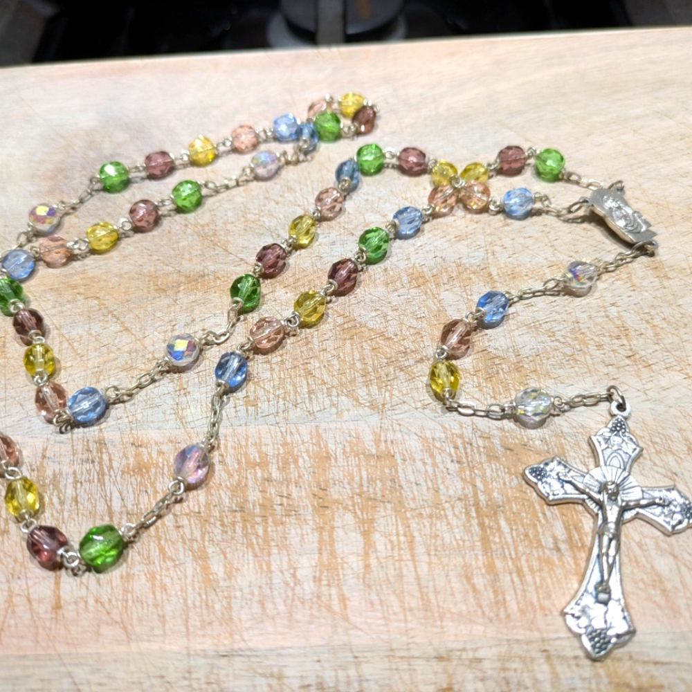 Rosary Necklace Catholic Prayer Multicolor Beaded